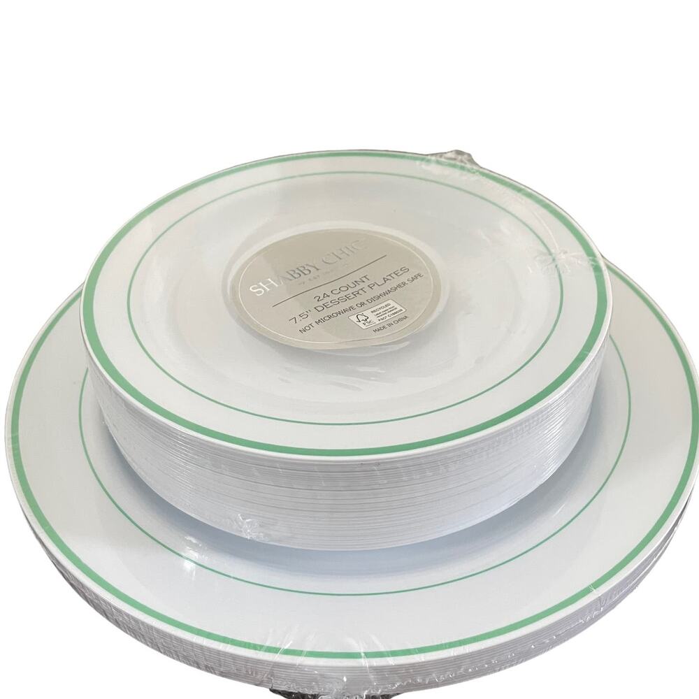 36 pc SHABBY CHIC Summer Green White Disposable Dinner and Dessert Plates NEW